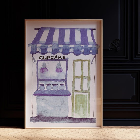 Cupcake Shop Purple Kitchen Print Country Kitchen Kitchen Wall Art Watercolor Print Watercolor Painting Farmhouse