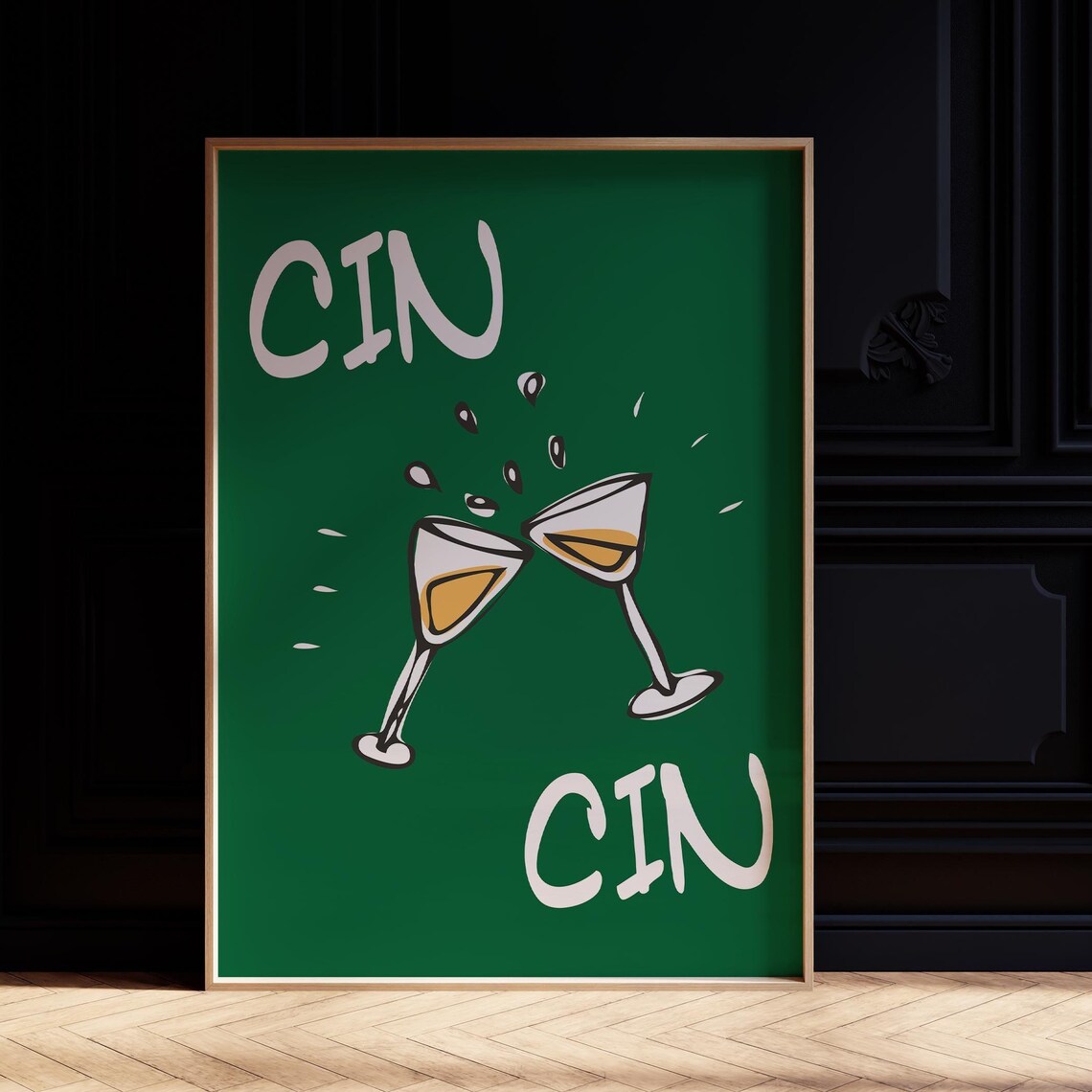 Cin Cin Martini Glasses Green Background Retro Toast Party Art Print