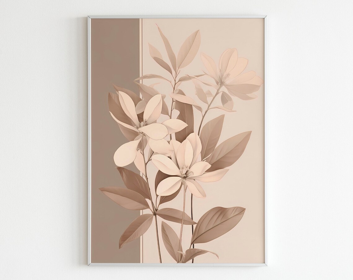Neutral Beige Branch Botanical Line Art Minimalist Wall Decor Poster