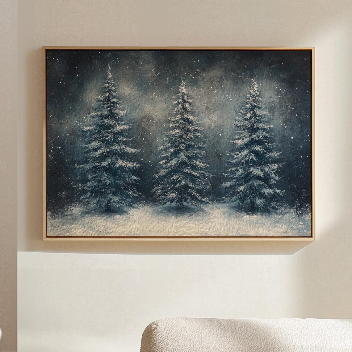 Snowy Evergreen Forest, Rustic Winter Art Print