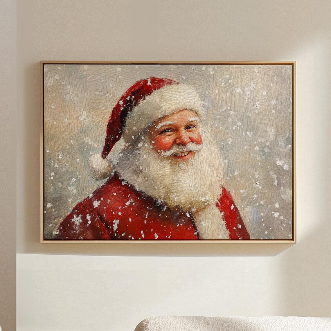 Joyful Santa Claus Holiday Artwork With Snowfall