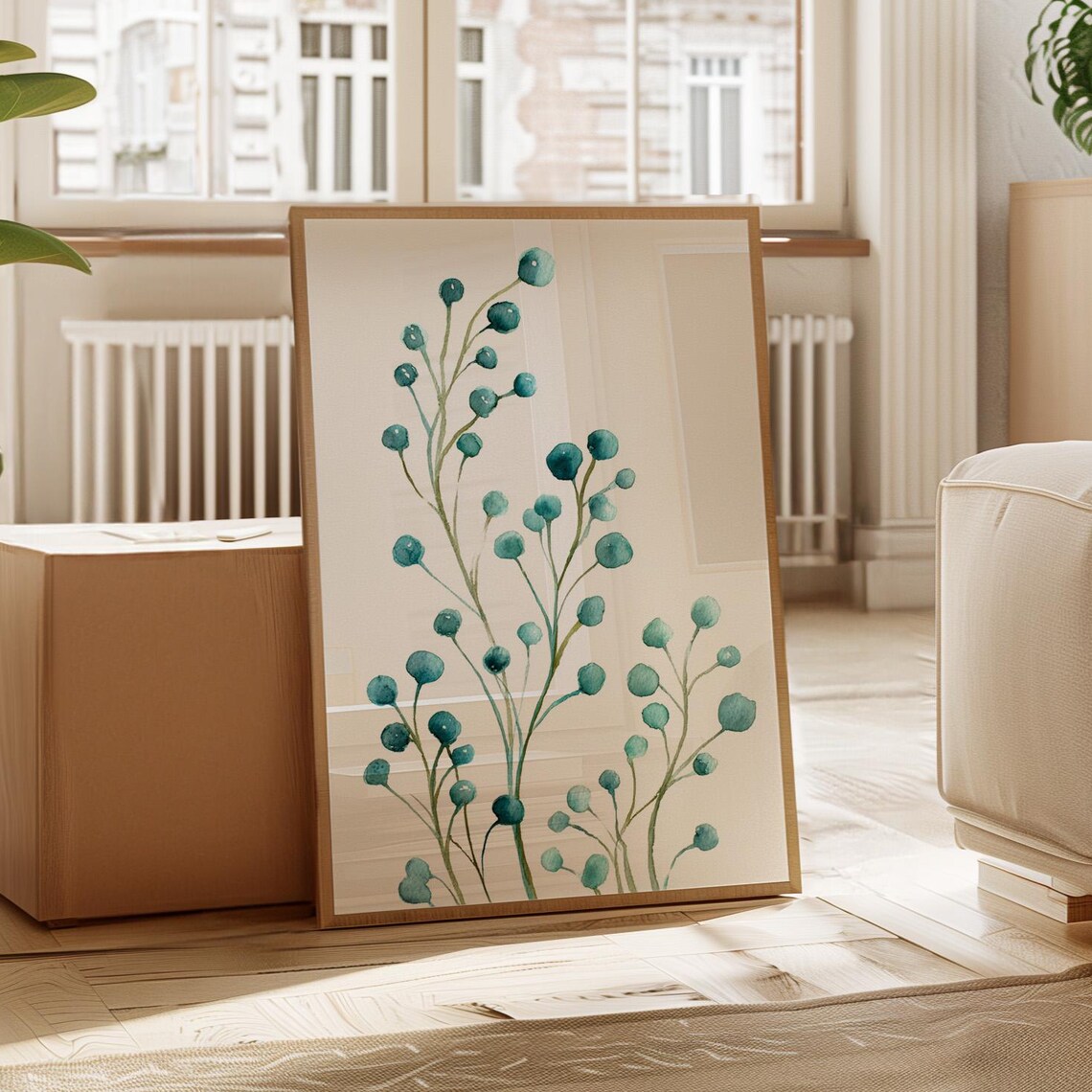 Teal Botanical Berries Watercolor Wall Art
