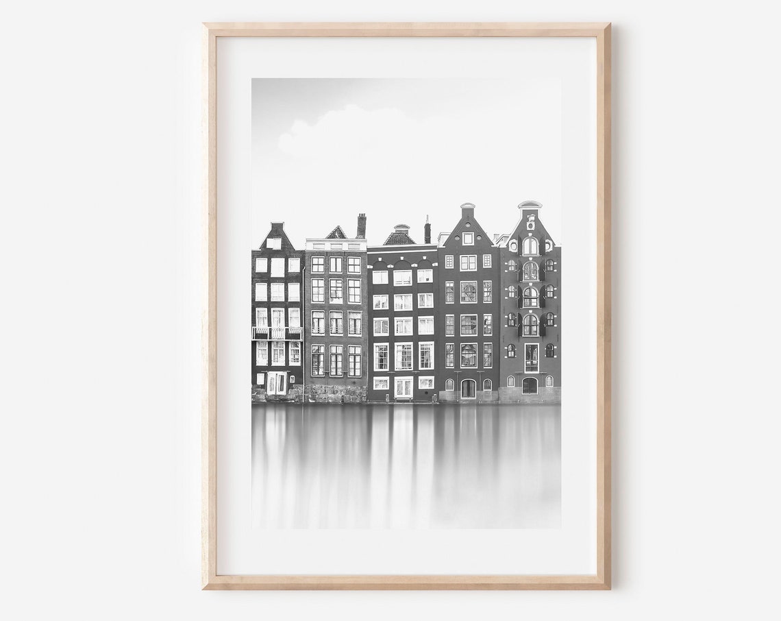 Amsterdam Canal Houses Black and White Reflection Photo Poster