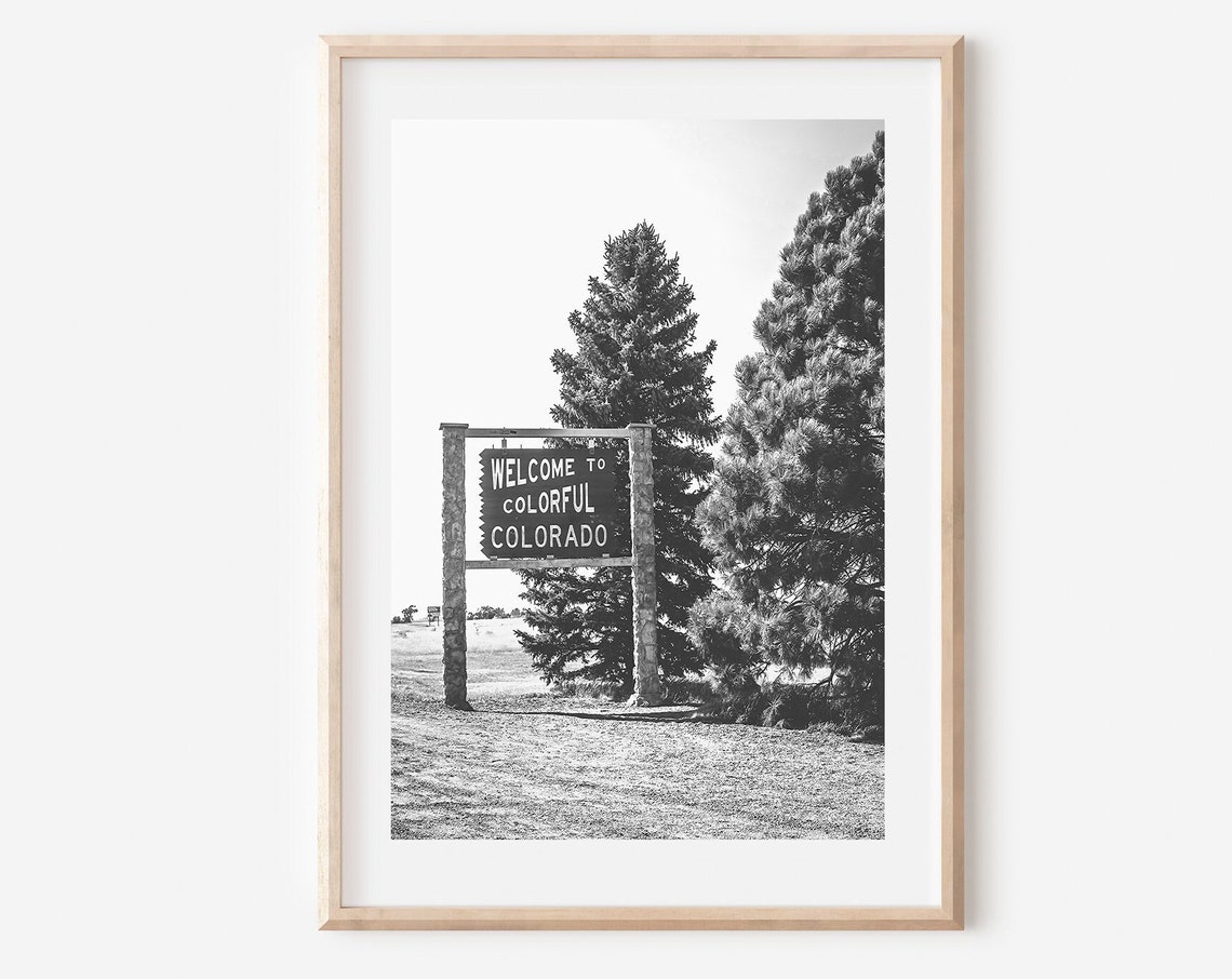 Welcome to Colorful Colorado Sign Pine Forest Black White Poster