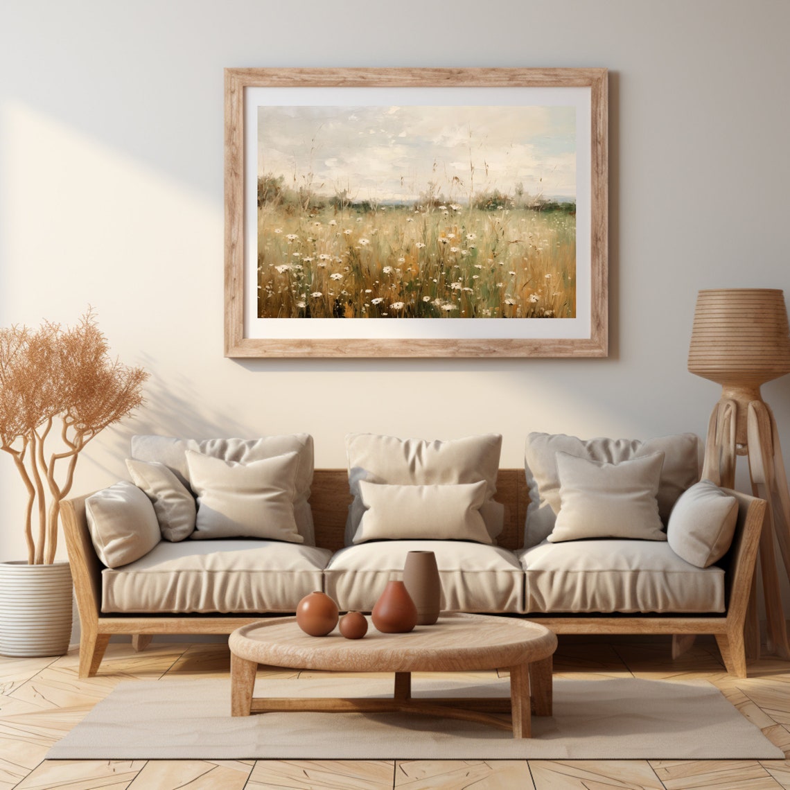 Misty Wildflower Meadow in Soft Neutral Tones Impressionist Poster - Image 4