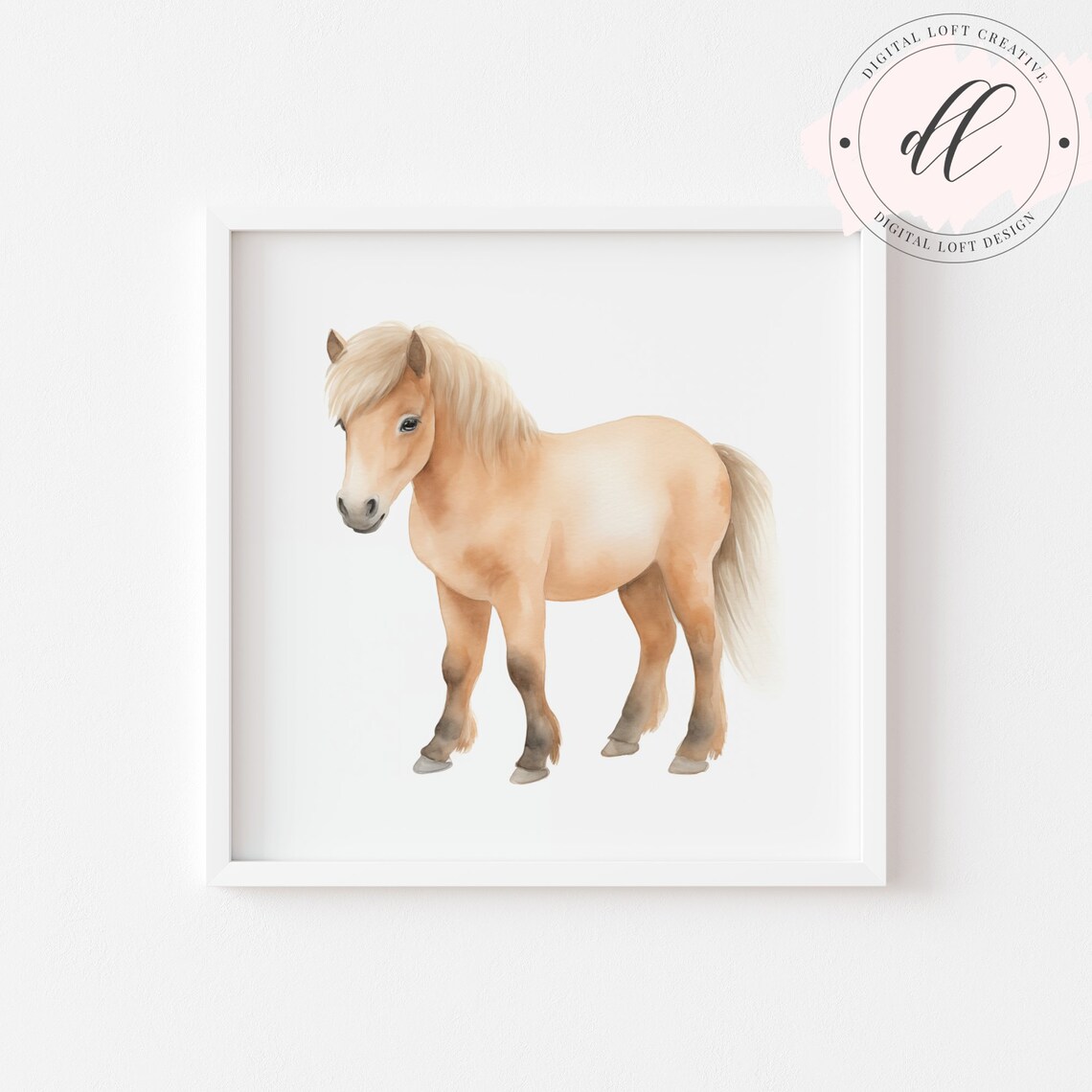Watercolor Tan Pony Horse Standing Sweet Kids Nursery Art Poster