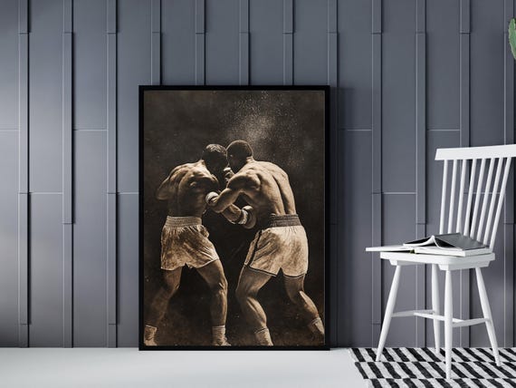 Vintage Boxing Wall Art Sepia Style Masculine Sports Print Retro Man Cave Decor