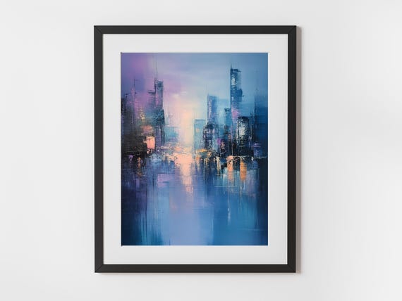 Abstract Cityscape Wall Art Urban Skyline Print Modern City Landscape Painting