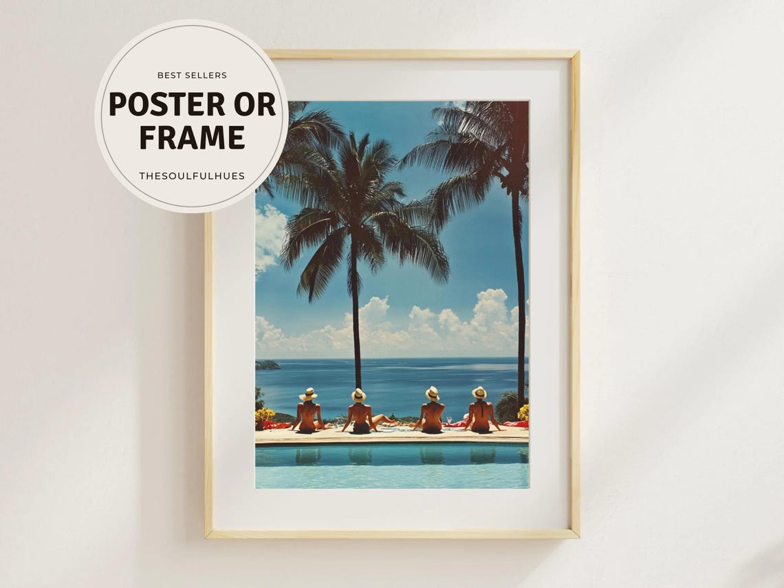 Infinity Pool Ocean View Retro Summer Poolside Glamour Art Poster