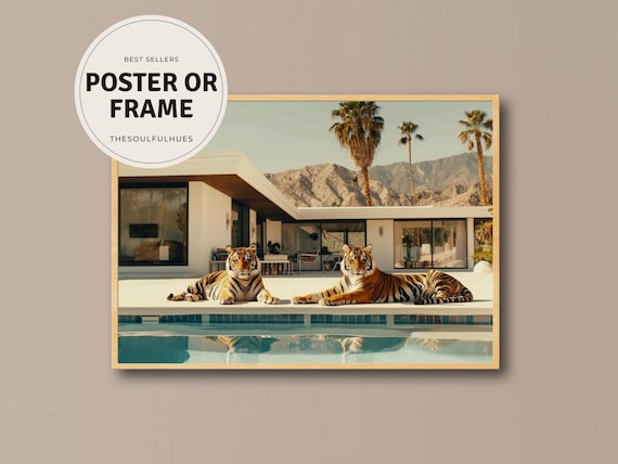 Midcentury Palm Springs Wall Art Modern Tiger Glam Print Slim Aarons Inspired Retro Decor