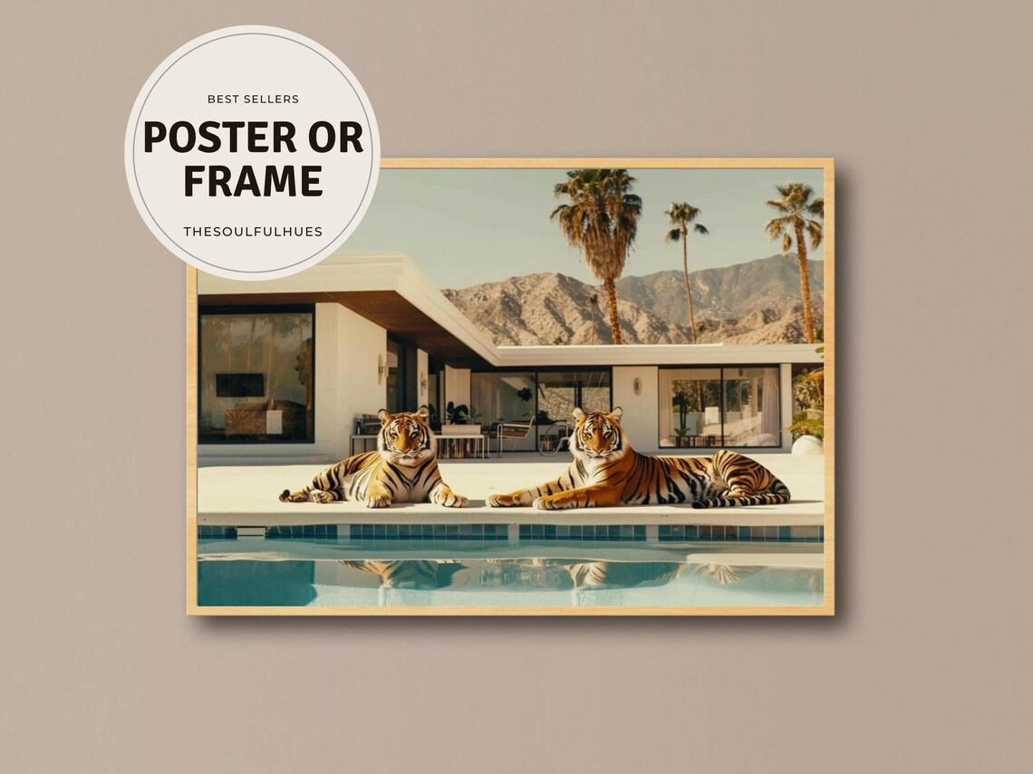 Midcentury Palm Springs Wall Art Modern Tiger Glam Print Slim Aarons Inspired Retro Decor