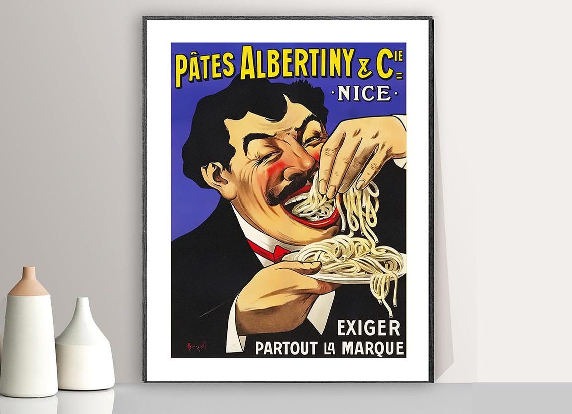 Pates Albertiny Nice Vintage French Pasta Spaghetti Art Poster