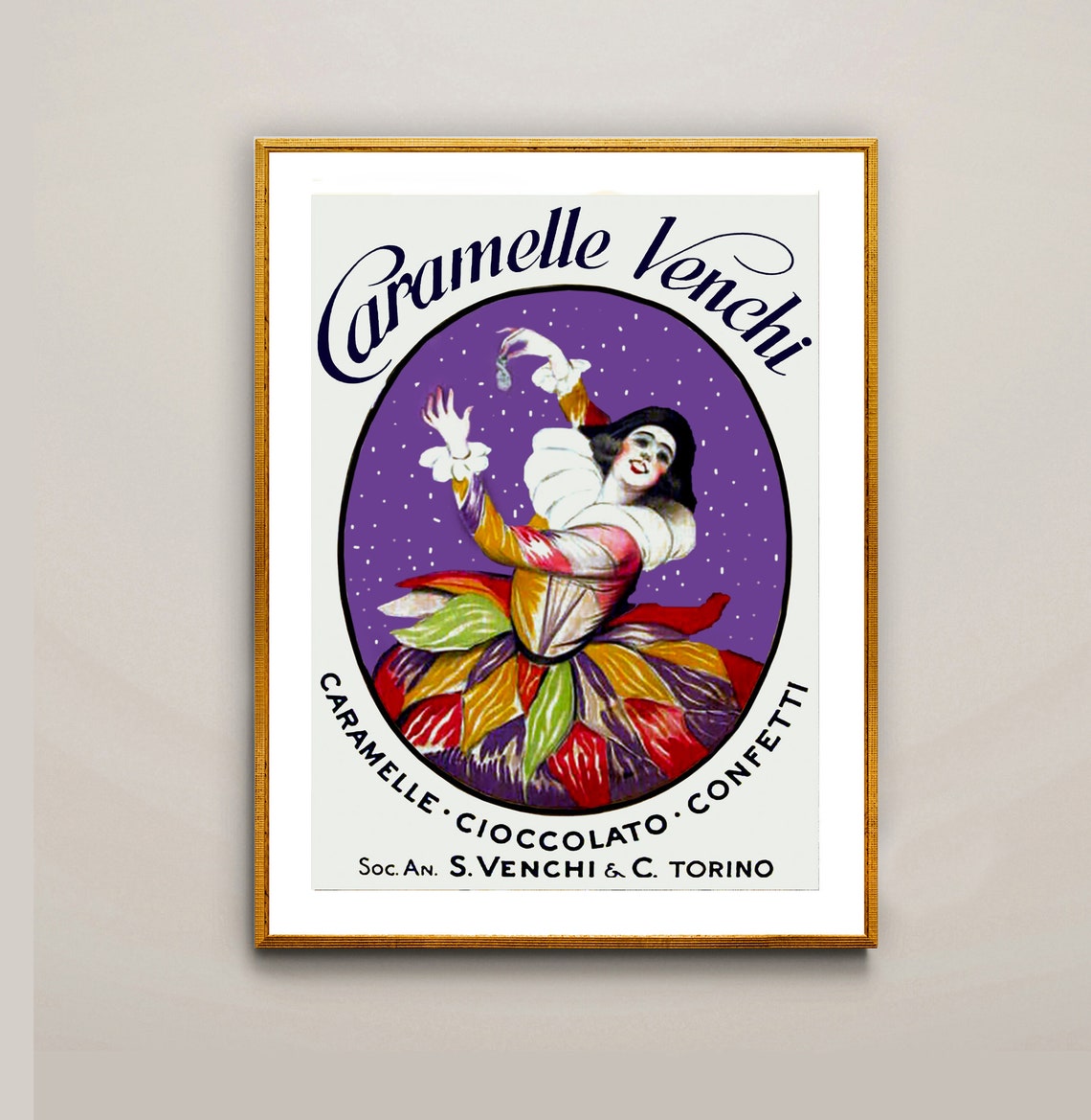 Caramelle Venchi Turin Chocolate Candy Clown Vintage Ad Poster