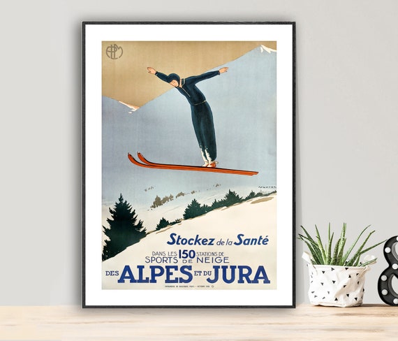 Sports De Neige Des Alpes Et Du Jura Suisse Vintage Travel Poster Poster Paper Or Print Gift Idea