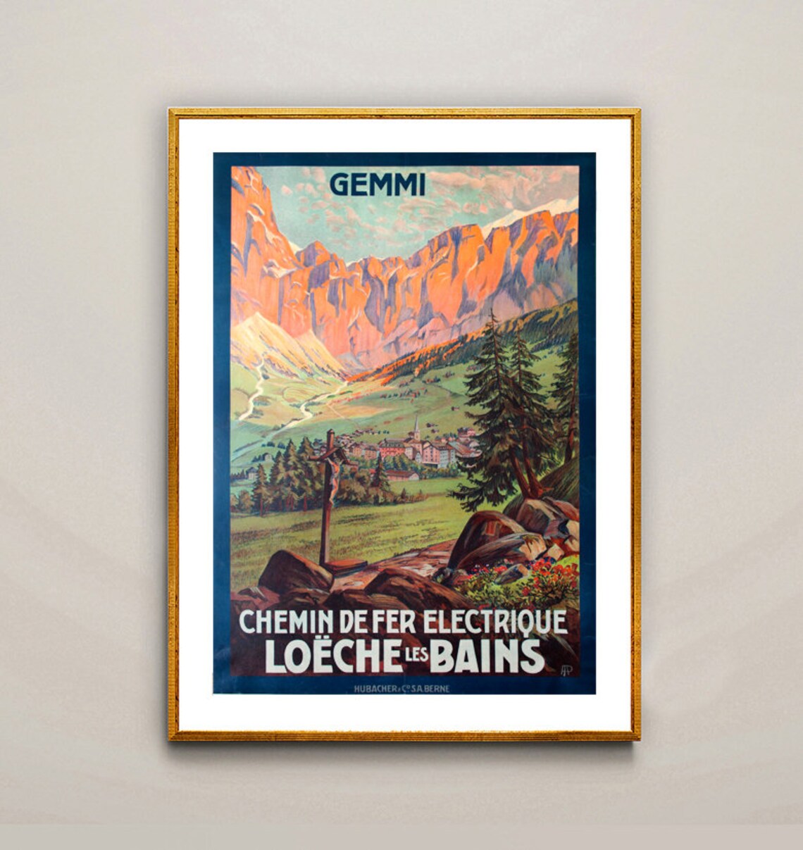 Gemmi Loeche les Bains Electric Railway Alpine Valley Travel Poster - Image 2