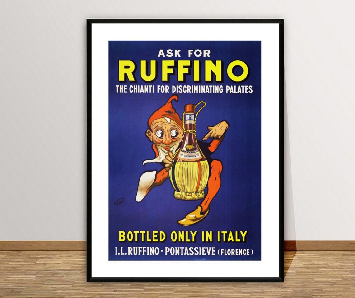 Ruffino Chianti Italian Wine Gnome Fiasco Vintage Advertising Poster - Image 3