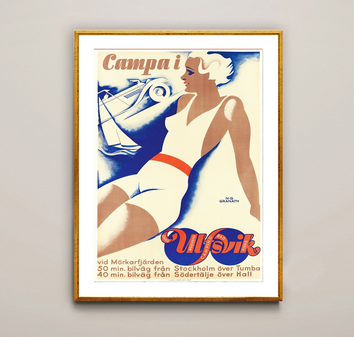 Campa i Ulvsik Sweden Vintage Lakeside Camping Travel Poster - Image 2
