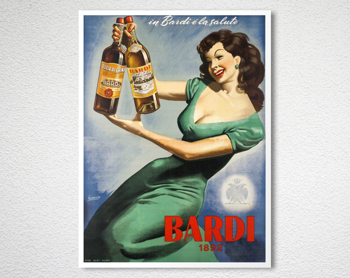 Bardi 1892 Pin Up Woman Raising Two Liqueur Bottles Vintage Poster - Image 2