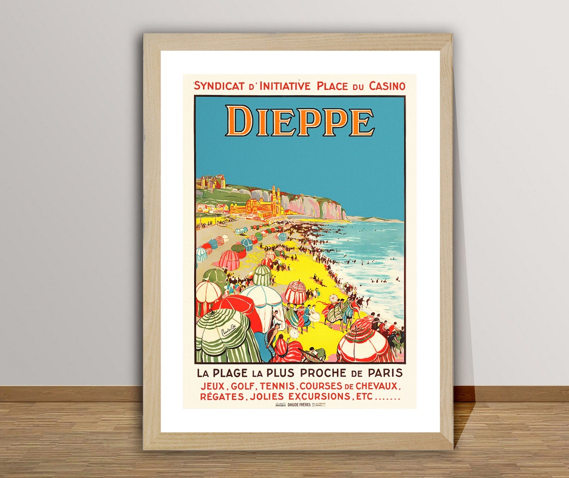Dieppe France Vintage Beach Travel Poster Nearest Beach to Paris