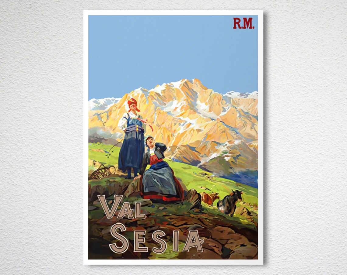 Val Sesia Italian Alps Peasants Mountain Vintage Travel Poster - Image 2