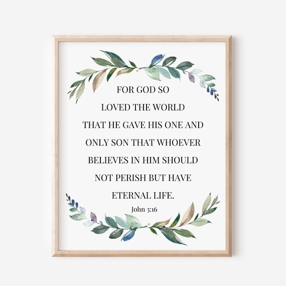 John 3:16 Eternal Life Botanical Wreath Minimalist Verse Poster