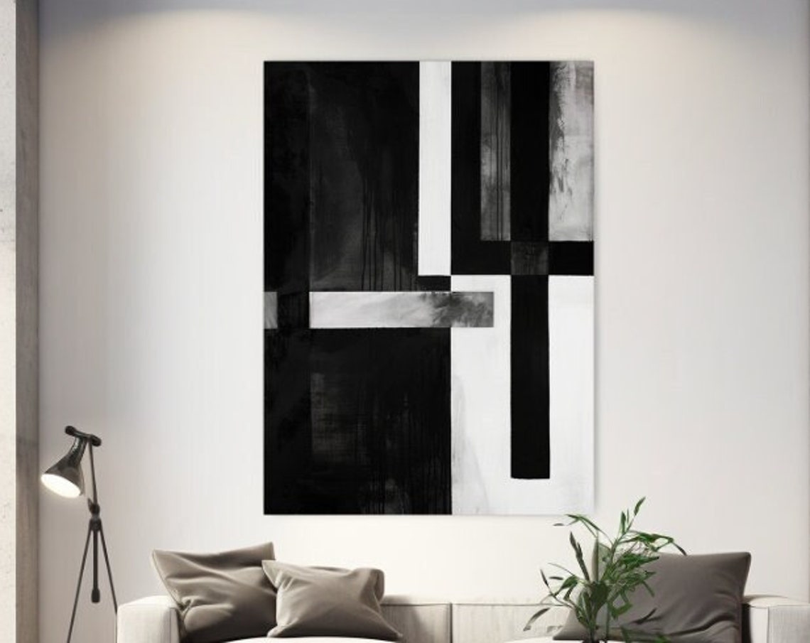 Black And White Geometric Bars Abstract Textured Modern Graphic Poster