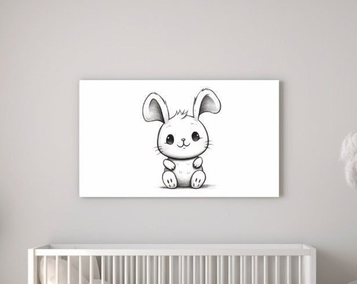 Adorable Baby Bunny Pencil Sketch Black White Nursery Poster