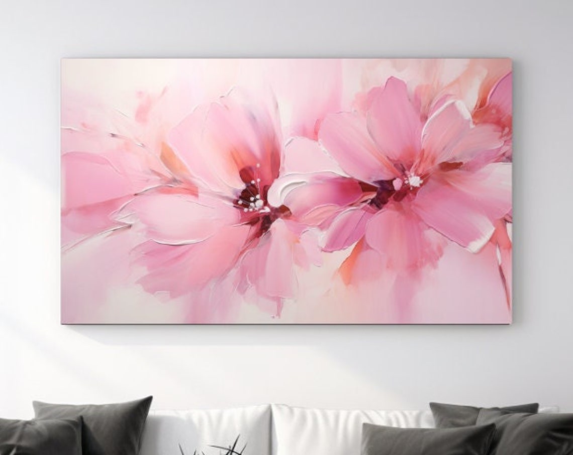 Pink Blossom Soft Brush Floral Abstract Flower Painting Wall Art