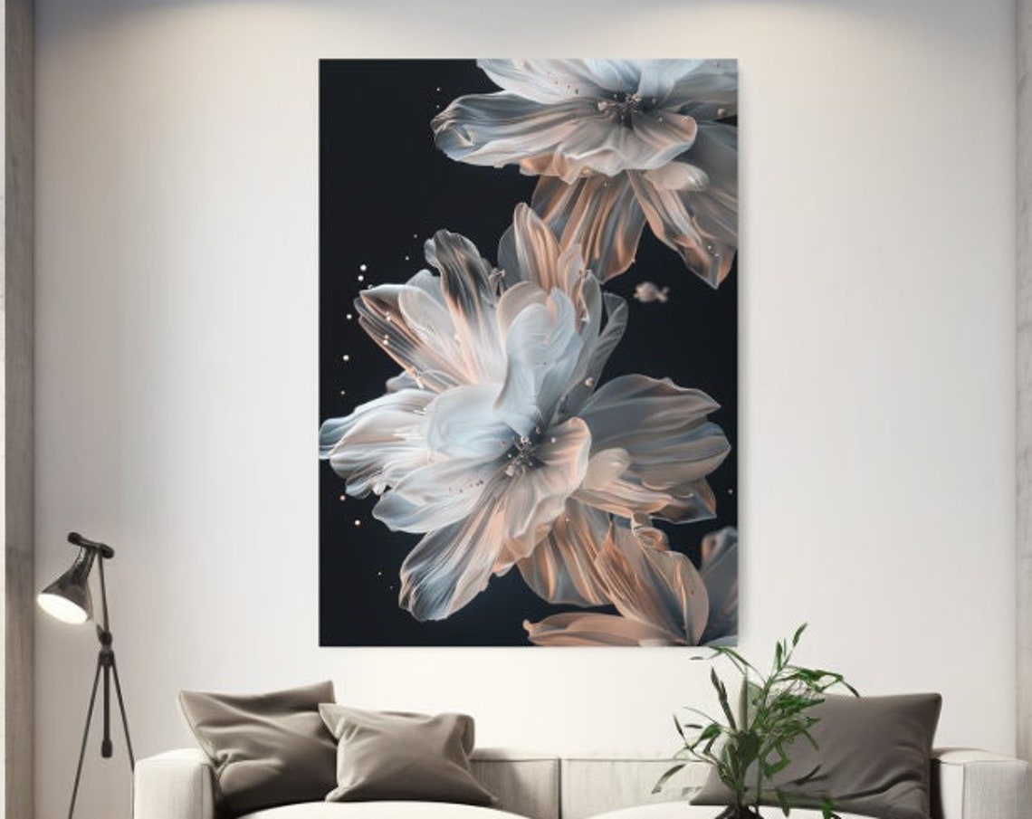 White Champagne Abstract Flowers Dark Background Painterly Art Poster