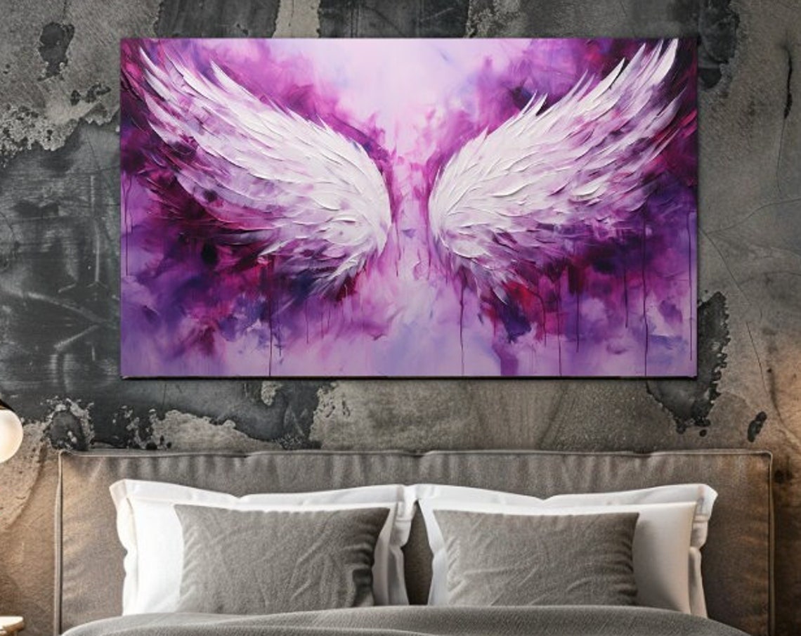 Purple White Angel Wings Abstract Paint Drips Dreamy Art Poster