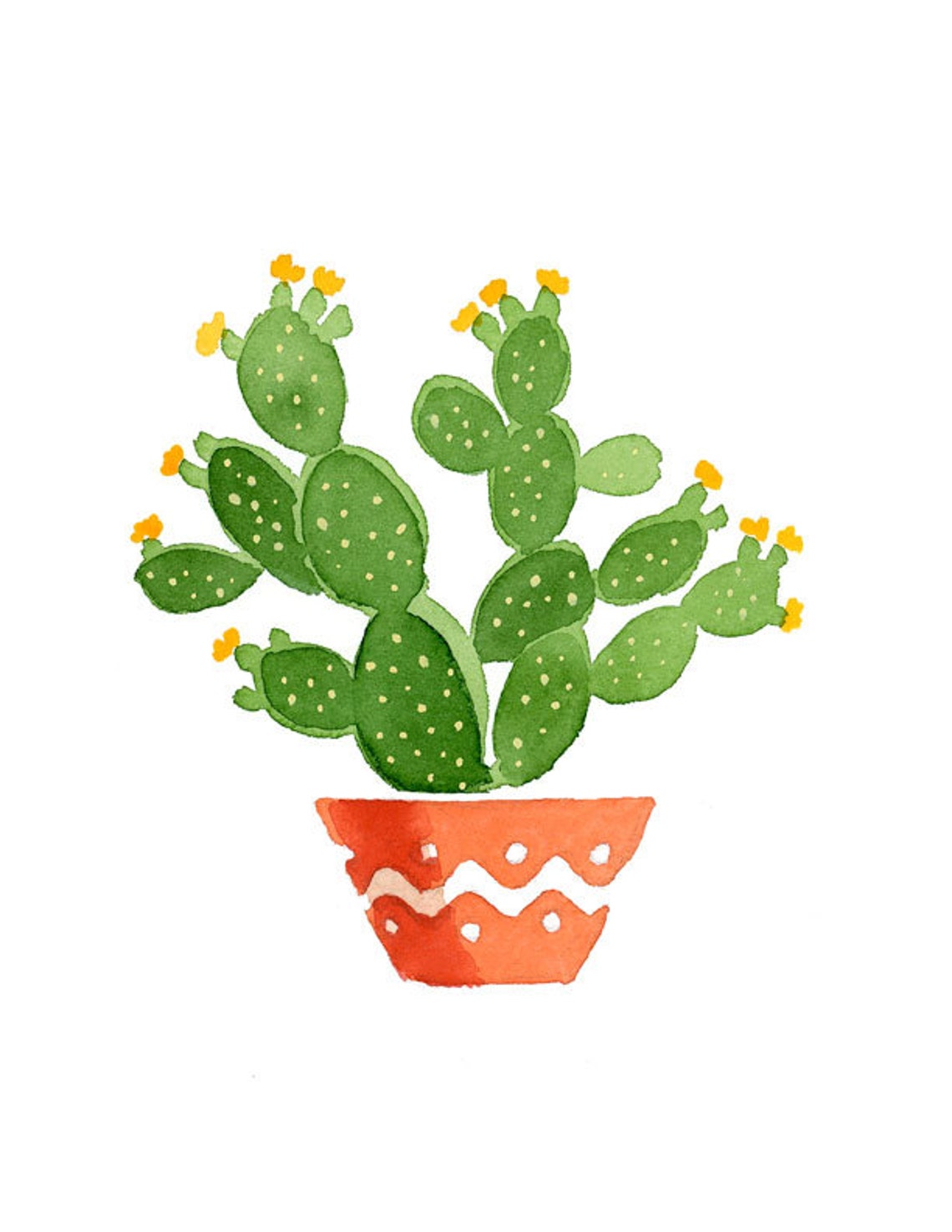 Blooming Prickly Pear Cactus Watercolor Desert Plant Decor Poster