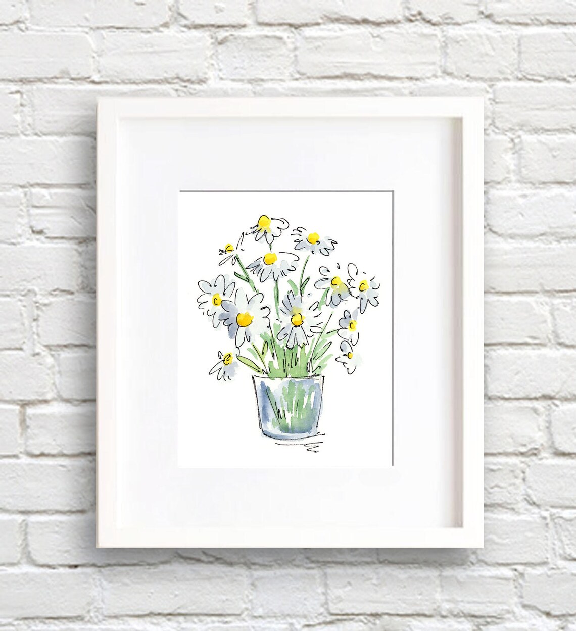 Daisies Watercolor Floral Art Print, Botanical Decor