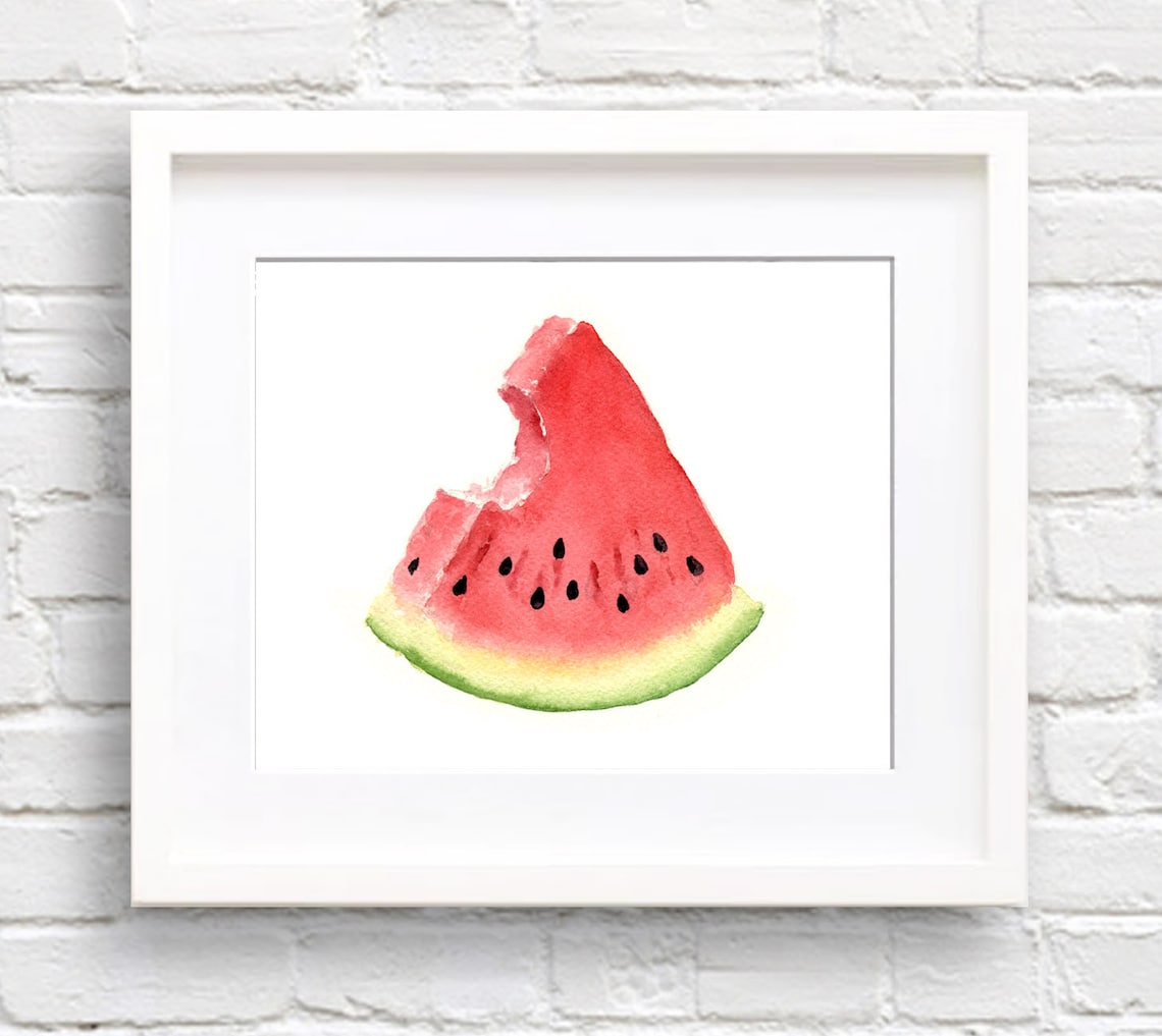 Watermelon Slice Watercolor Art Print, Kitchen Decor