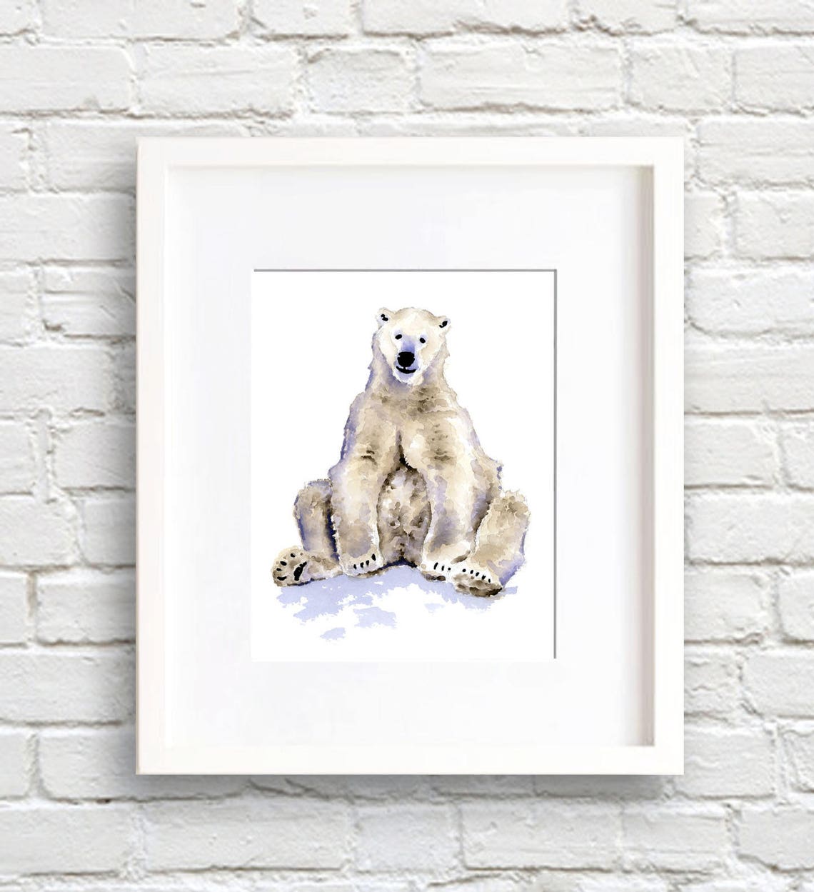 Sitting Baby Polar Bear Watercolor Arctic Nursery Decor Poster