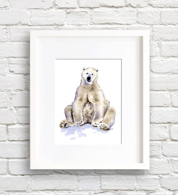 Sitting Baby Polar Bear Watercolor Arctic Nursery Decor Poster