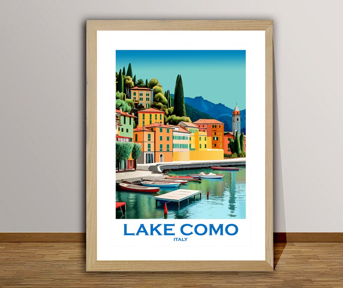Lake Como Italy Village Harbor Wooden Boats Dock Vintage Travel Poster - Image 2