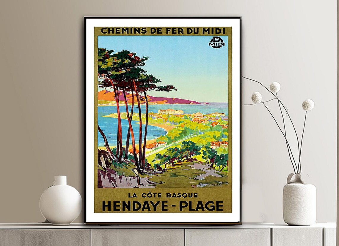 Hendaye Plage Cote Basque France Beach Vintage Railway Poster - Image 2