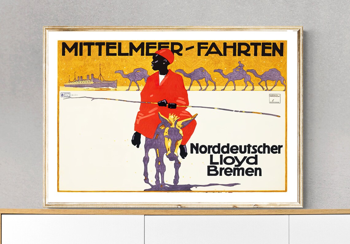 Mittelmeer Fahrten Norddeutscher Lloyd Bremen Vintage Poster - Image 2