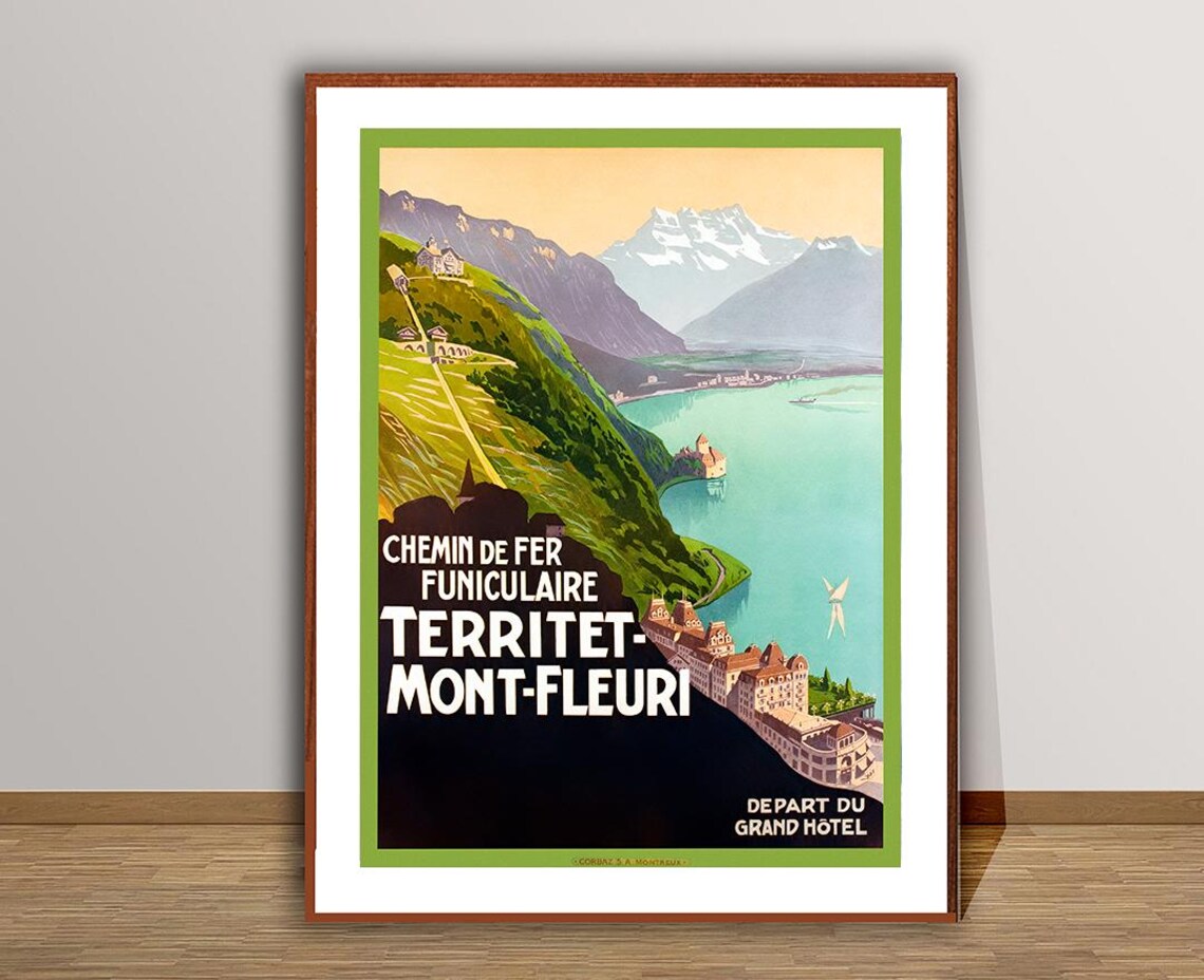 Territet Mont Fleuri Switzerland Vintage Travel Poster - Image 2