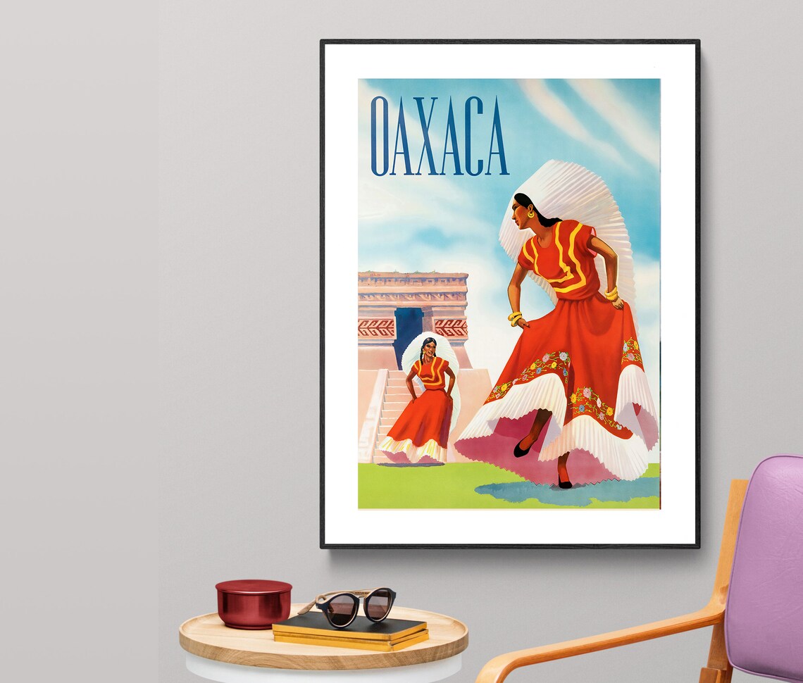 Oaxaca Mexico Vintage Travel Poster with Traditional Folk Dancers