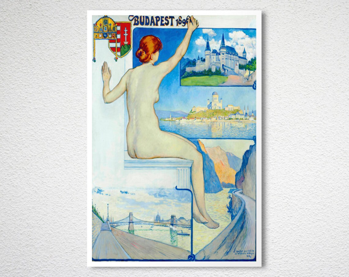 Budapest 1896 Millennium Exhibition Art Nouveau Landmark Poster - Image 2