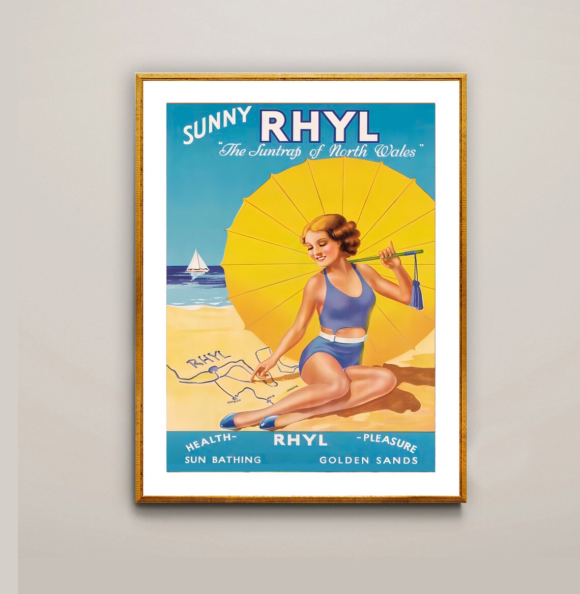 Sunny Rhyl The Suntrap of North Wales Beach Girl Vintage Travel Poster - Image 3