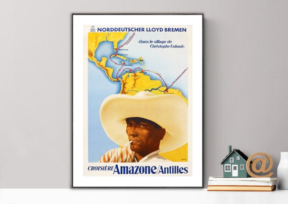 Croisiere Amazon Antilles Vintage Travel Poster Poster Paper Or Print Gift Idea