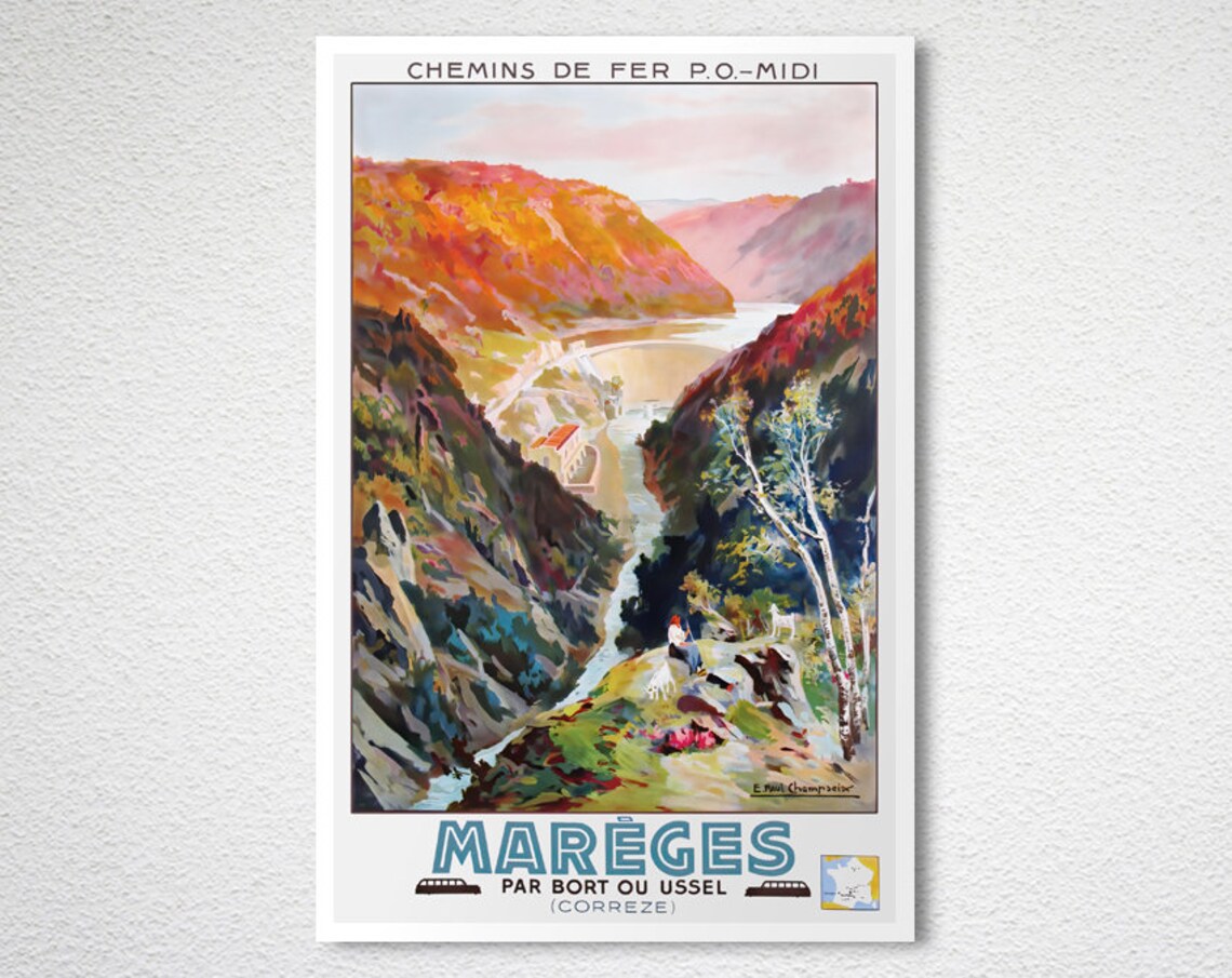 Marèges Corrèze P.O. Midi French Railway Gorge Valley Travel Poster - Image 2