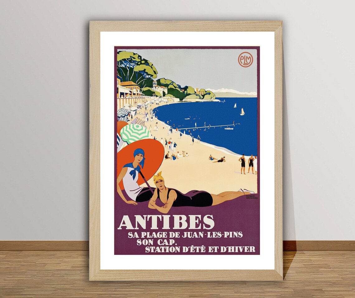 Antibes Juan les Pins French Riviera Vintage Beach Travel Poster
