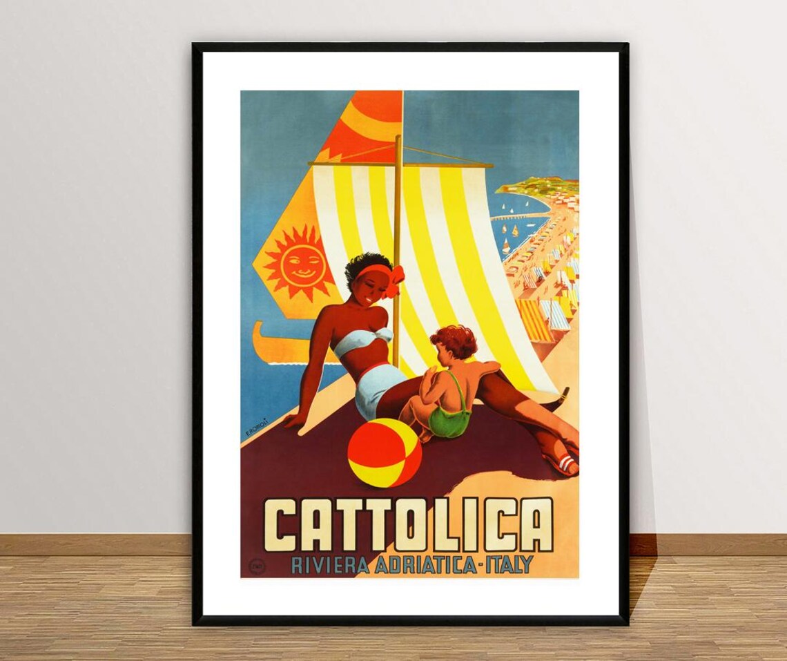 Cattolica Riviera Adriatica Italy Beach Sailboat Vintage Travel Poster - Image 2