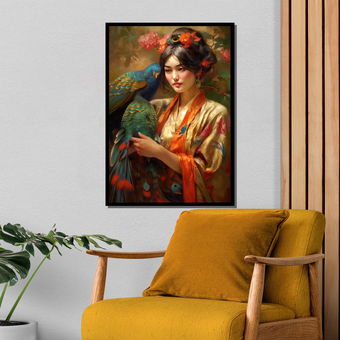 Elegant Oriental Woman With Parrot In Exotic Garden Art Poster - Image 4