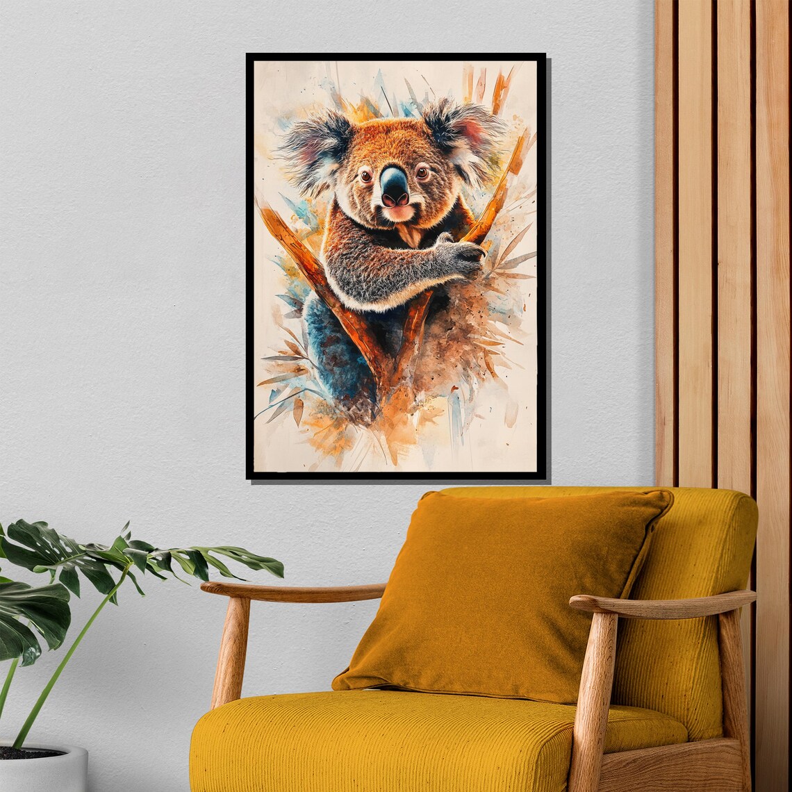 Gum Leaf Sweetheart Watercolor Koala Clinging to Branch Art Poster - Image 4