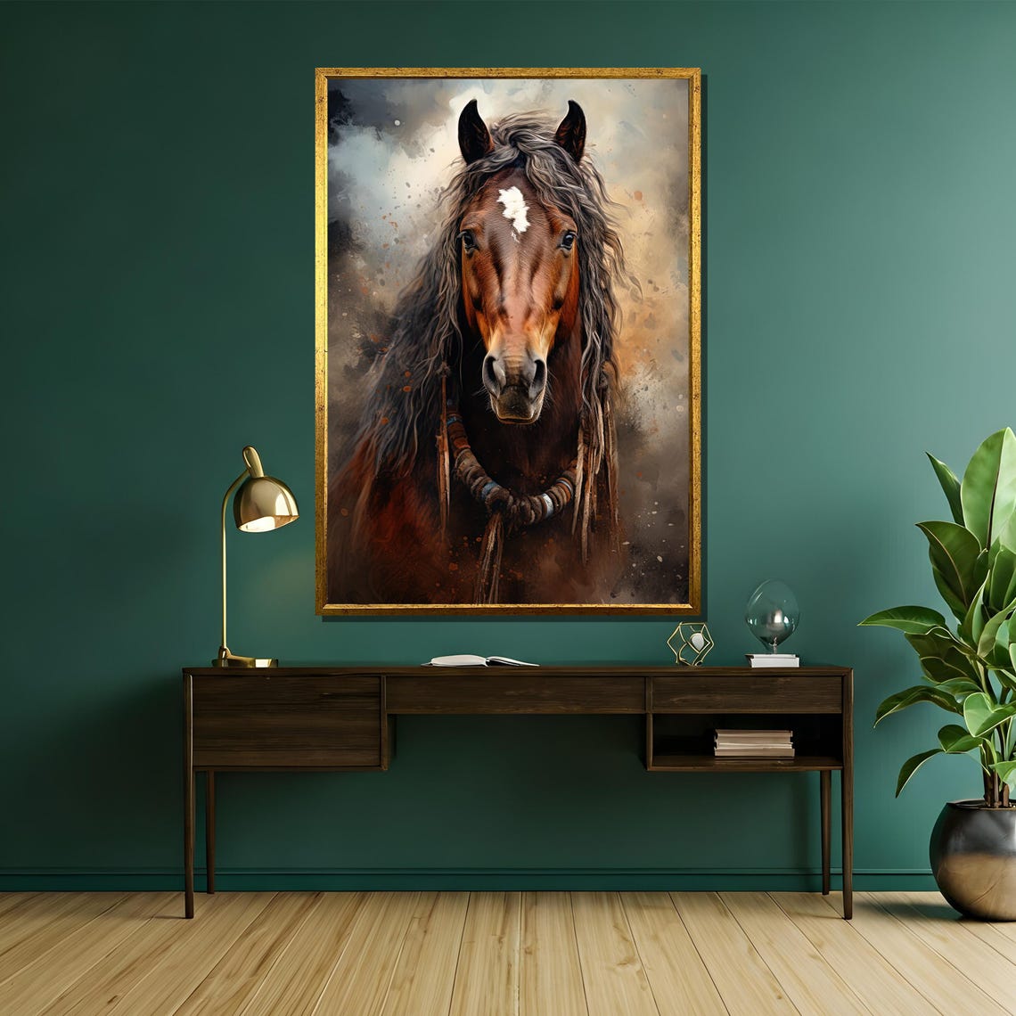 Brown Wild Horse With Long Mane In Rustic Earthy Tones Poster - Image 5