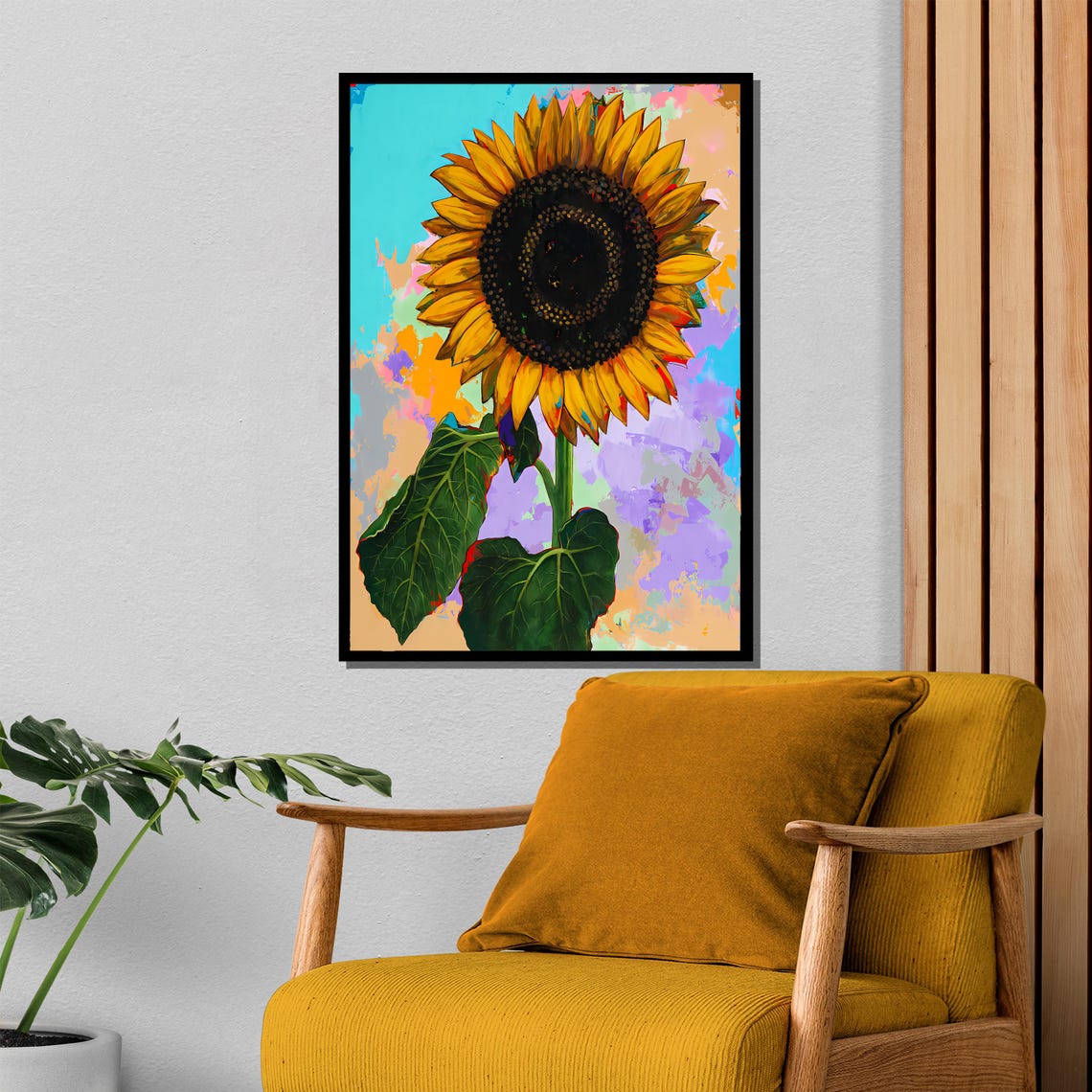 Bold Sunflower Close Up on a Colorful Abstract Background Poster - Image 4